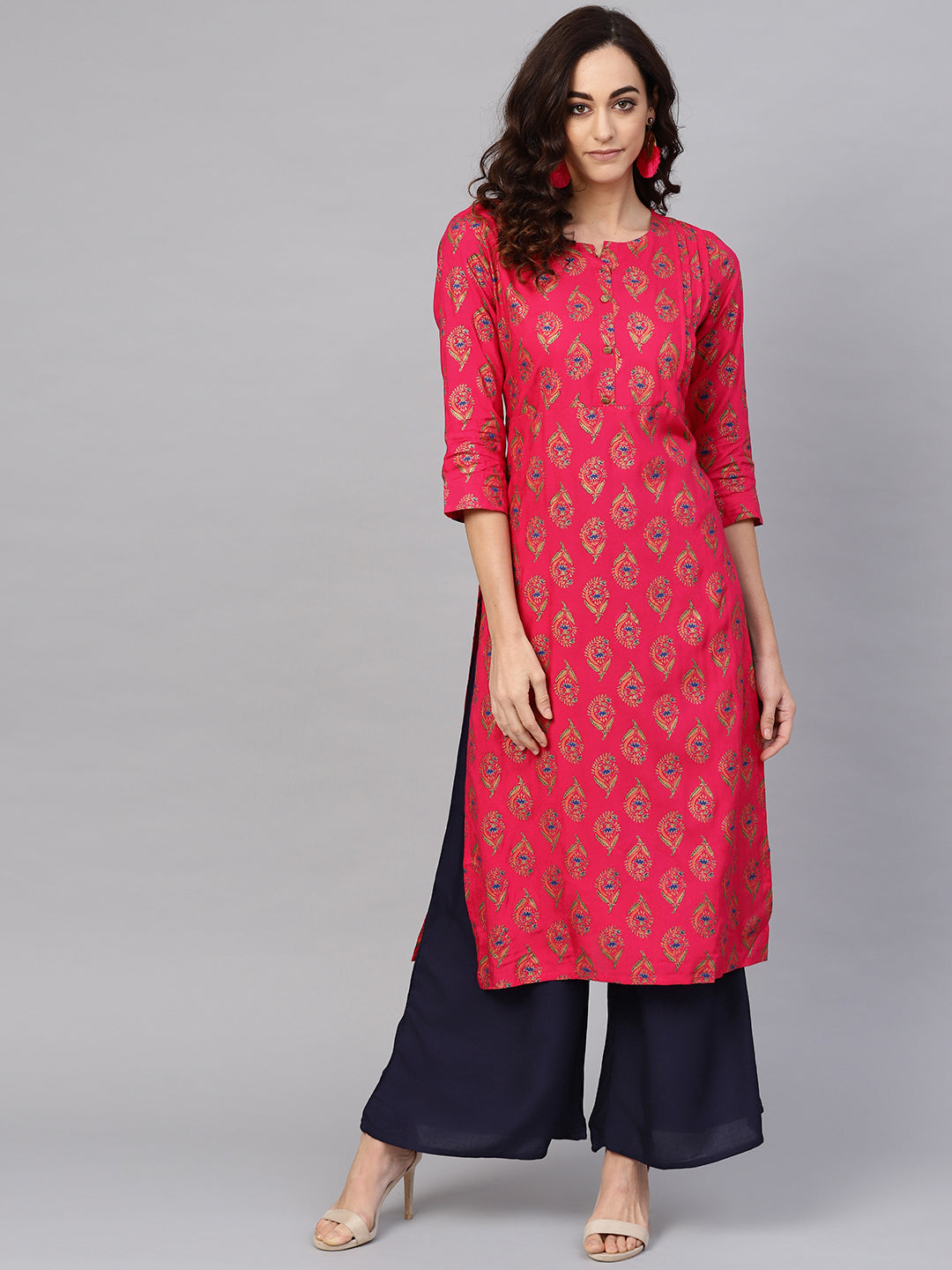 Anubhutee Women Pink  Navy Blue Printed Kurta with Palazzos