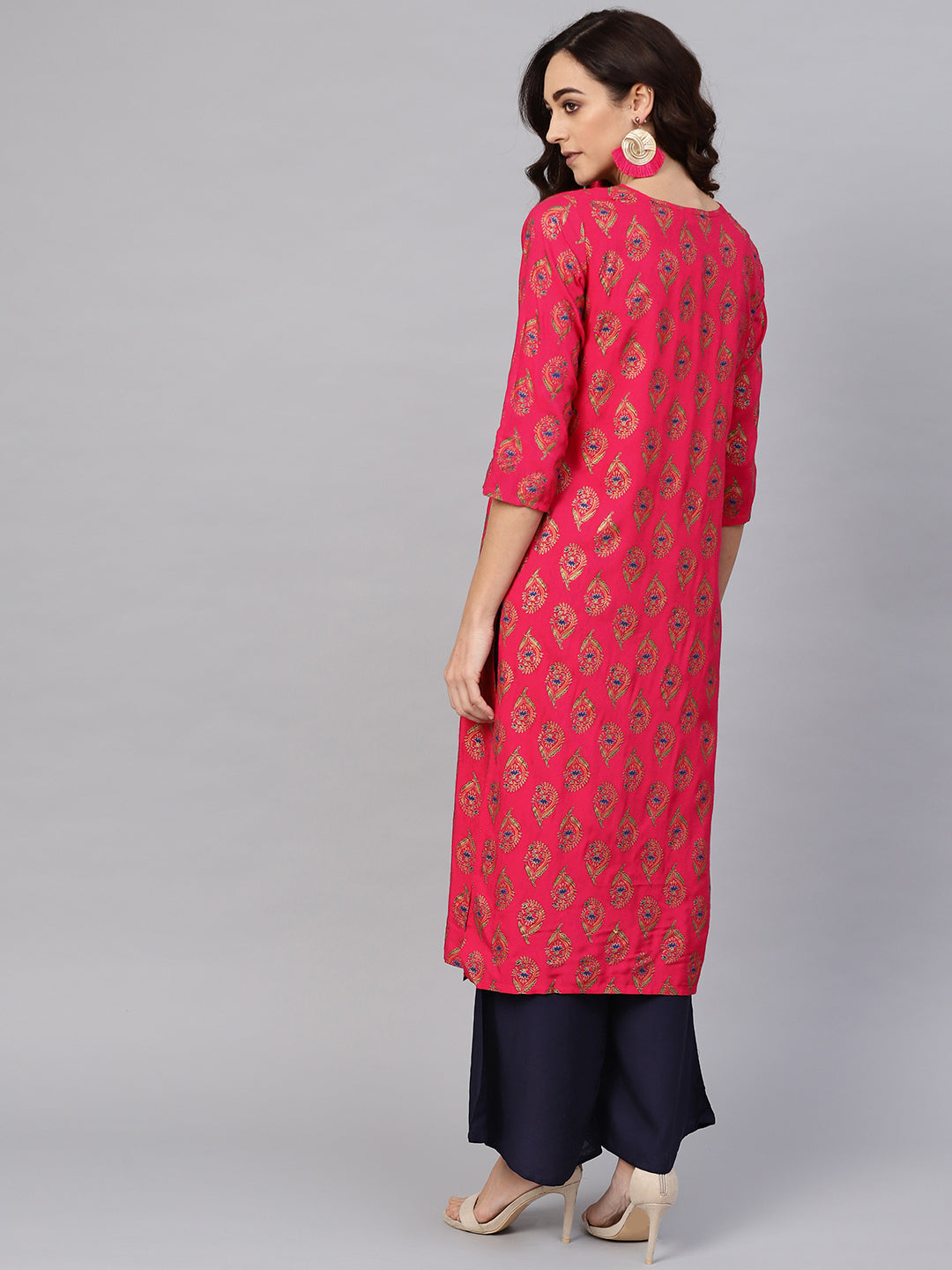 Anubhutee Women Pink  Navy Blue Printed Kurta with Palazzos