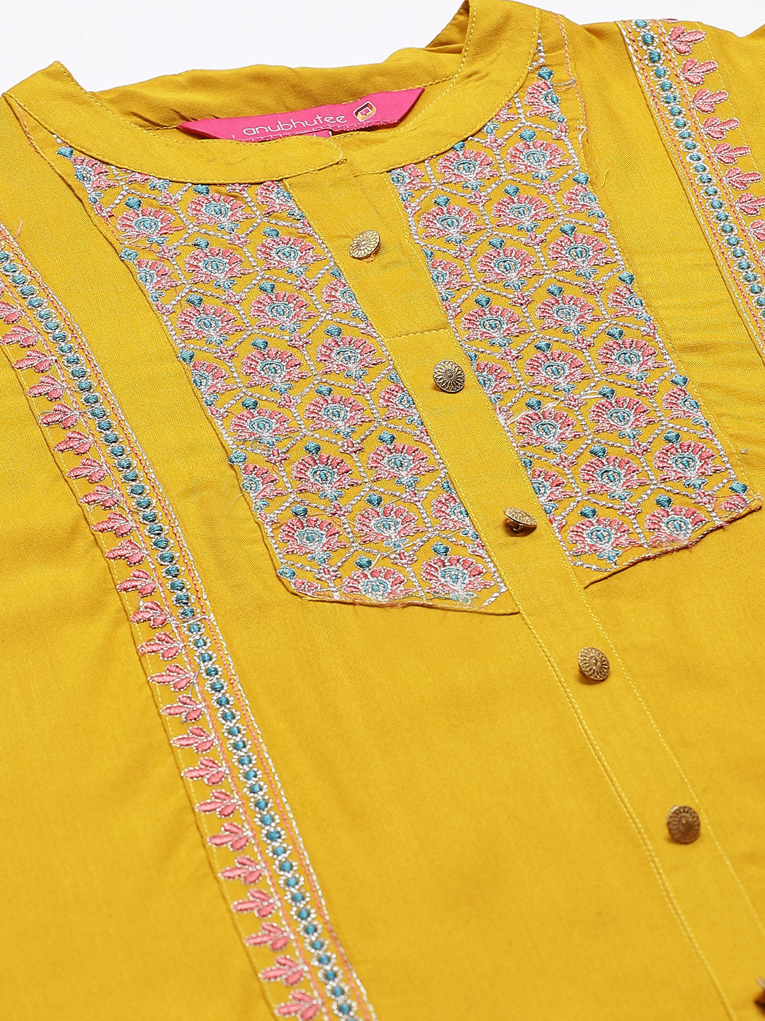 Anubhutee Women Mustard Yellow  Blue Embroidered Kurta with Trousers