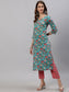 Anubhutee Women Green  Peach-Coloured Floral Printed Kurta With Trousers  Dupatta