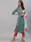 Anubhutee Women Green  Peach-Coloured Floral Printed Kurta With Trousers  Dupatta