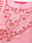 Women's Pink Yoke Floral Embroidered Kurta set with Trousers and Dupatta 