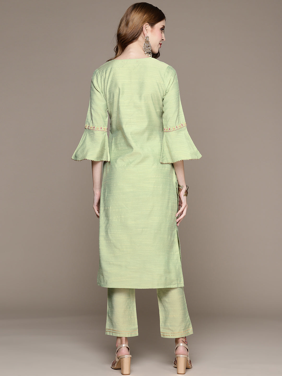 Women's Laurel Green Embroidered Kurta Set With Trousers