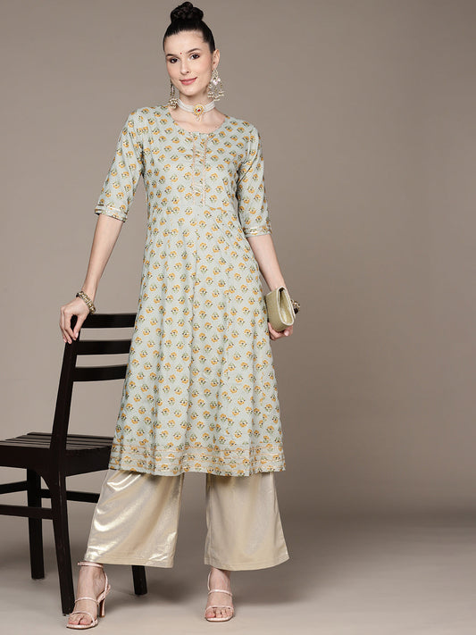 Women's Sage Green Printed Anarkali Kurta 