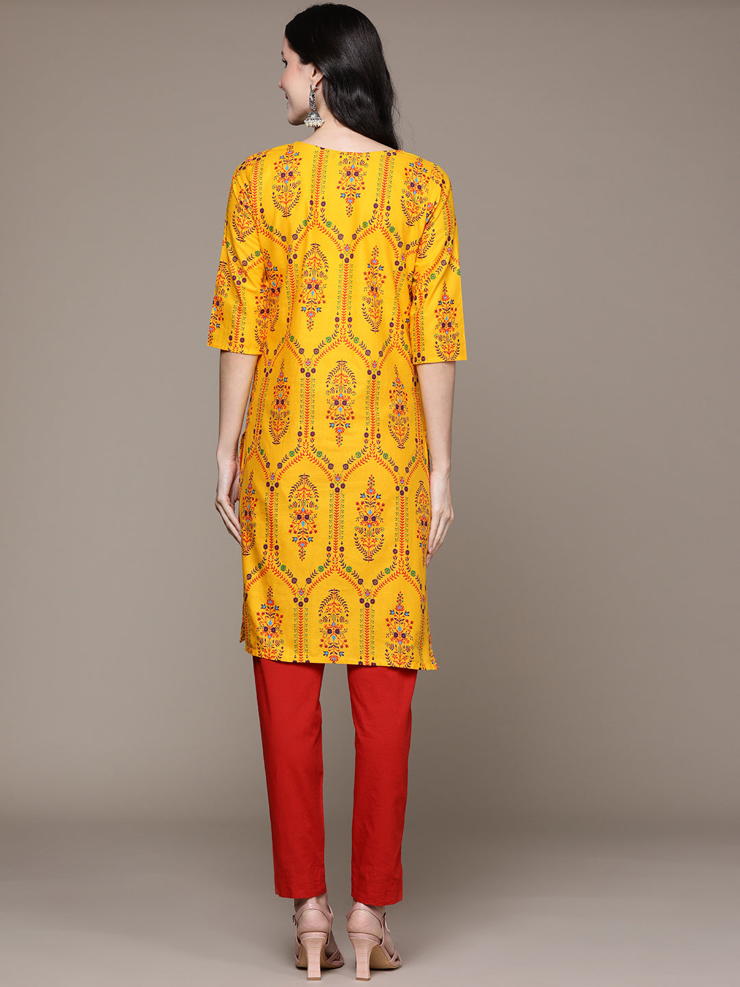 Women's Mustard Printed Kurta