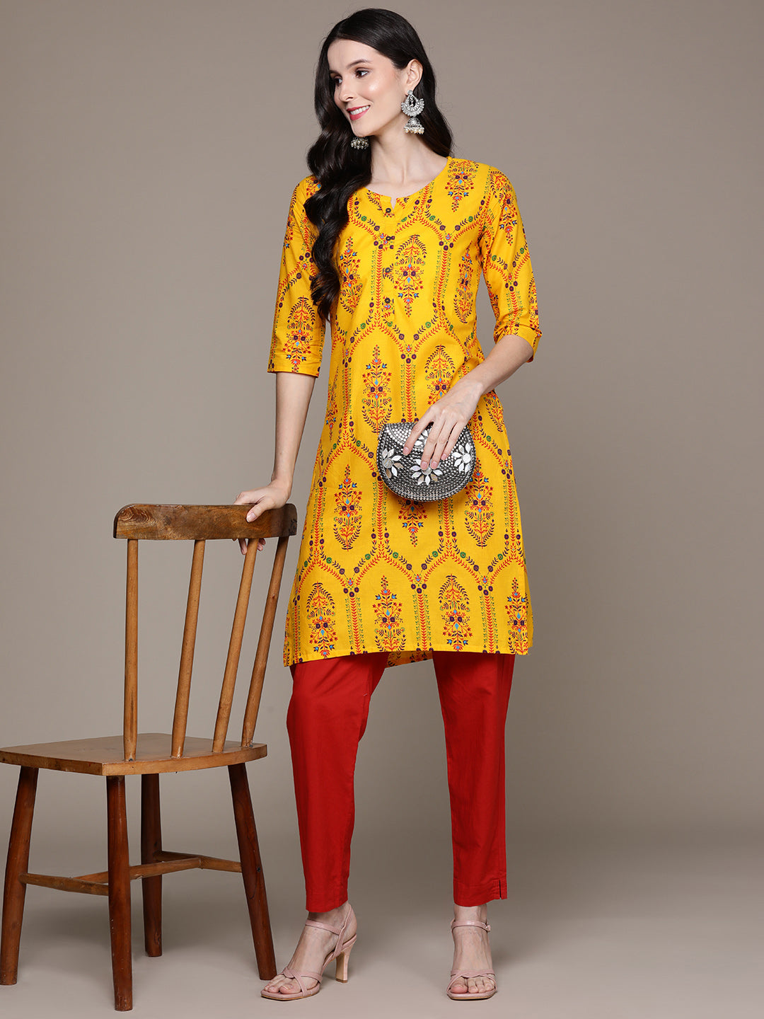 Women's Mustard Printed Kurta