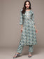 Women's Blue Abstract Printed Embroidered Kurta with Trousers 