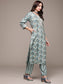 Women's Blue Abstract Printed Embroidered Kurta with Trousers 