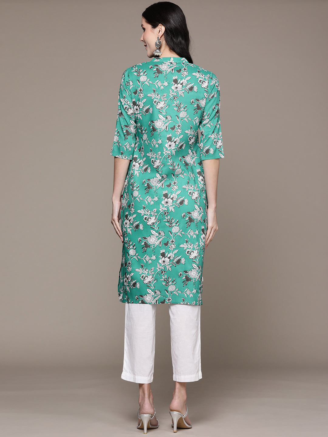 Women's Sea Green Floral Printed Kurta