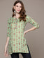 Women's Green Ethnic Motifs Printed Hand work Tunic