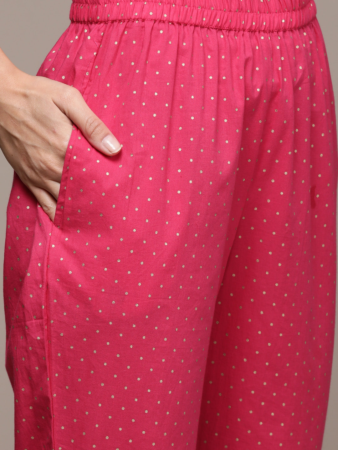 Women's Pink Gotawork Printed Kurta set with Trousers and Dupatta