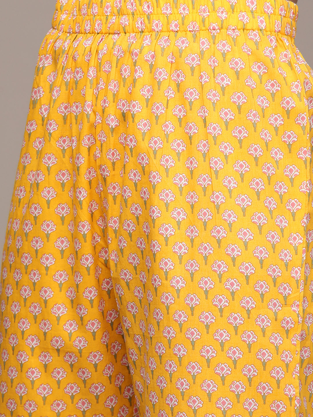 Women's Yellow Beadwork Floral Printed Kurta Set with Trousers