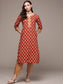 Women's Rust Mirrorwork Printed Kurta Set with Trousers