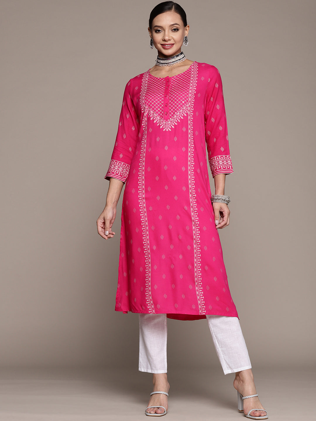 Women's Pink Ethnic Motifs Printed Kurta