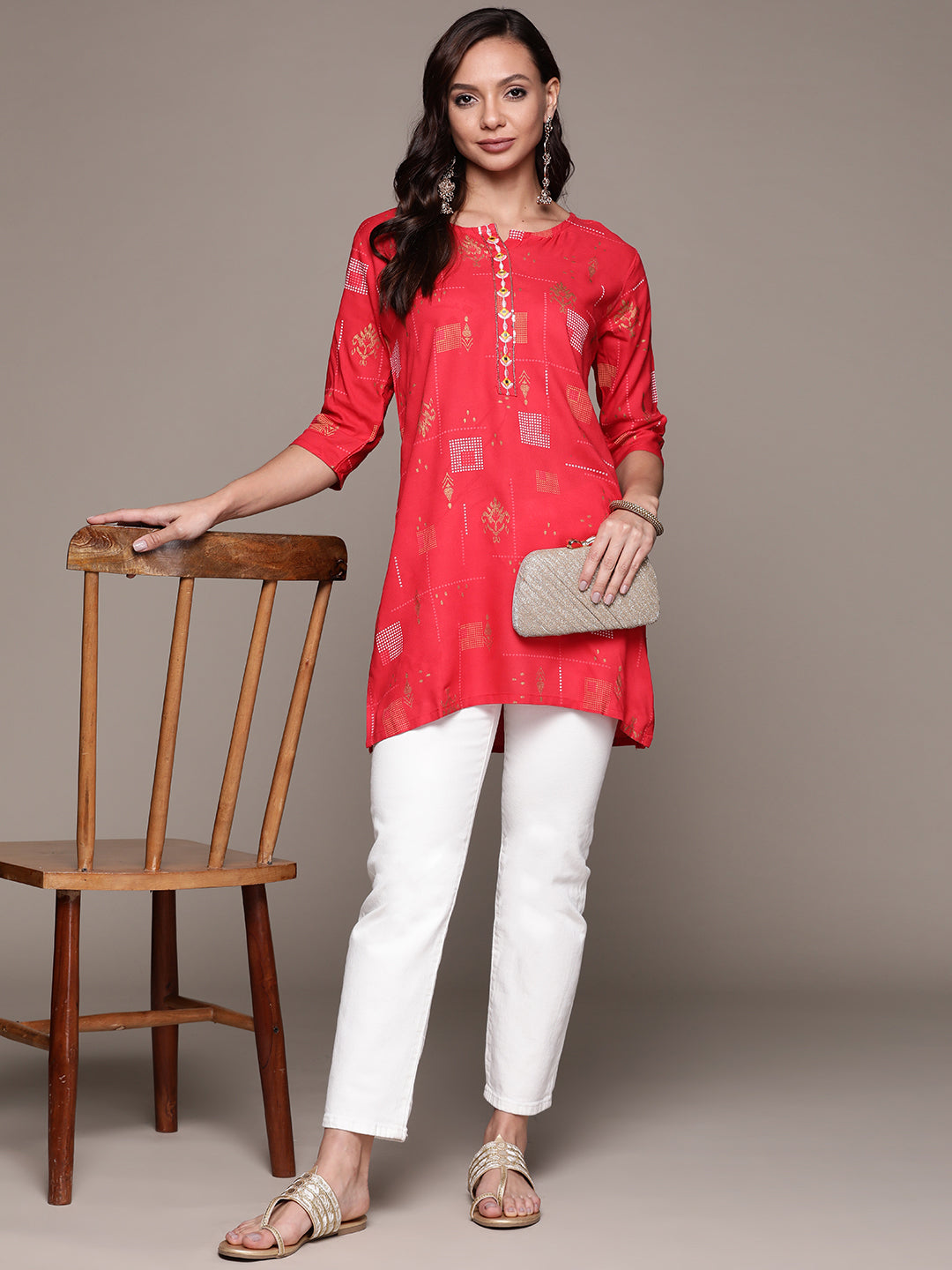 Women's Pink Ethnic Motifs Printed Kurti