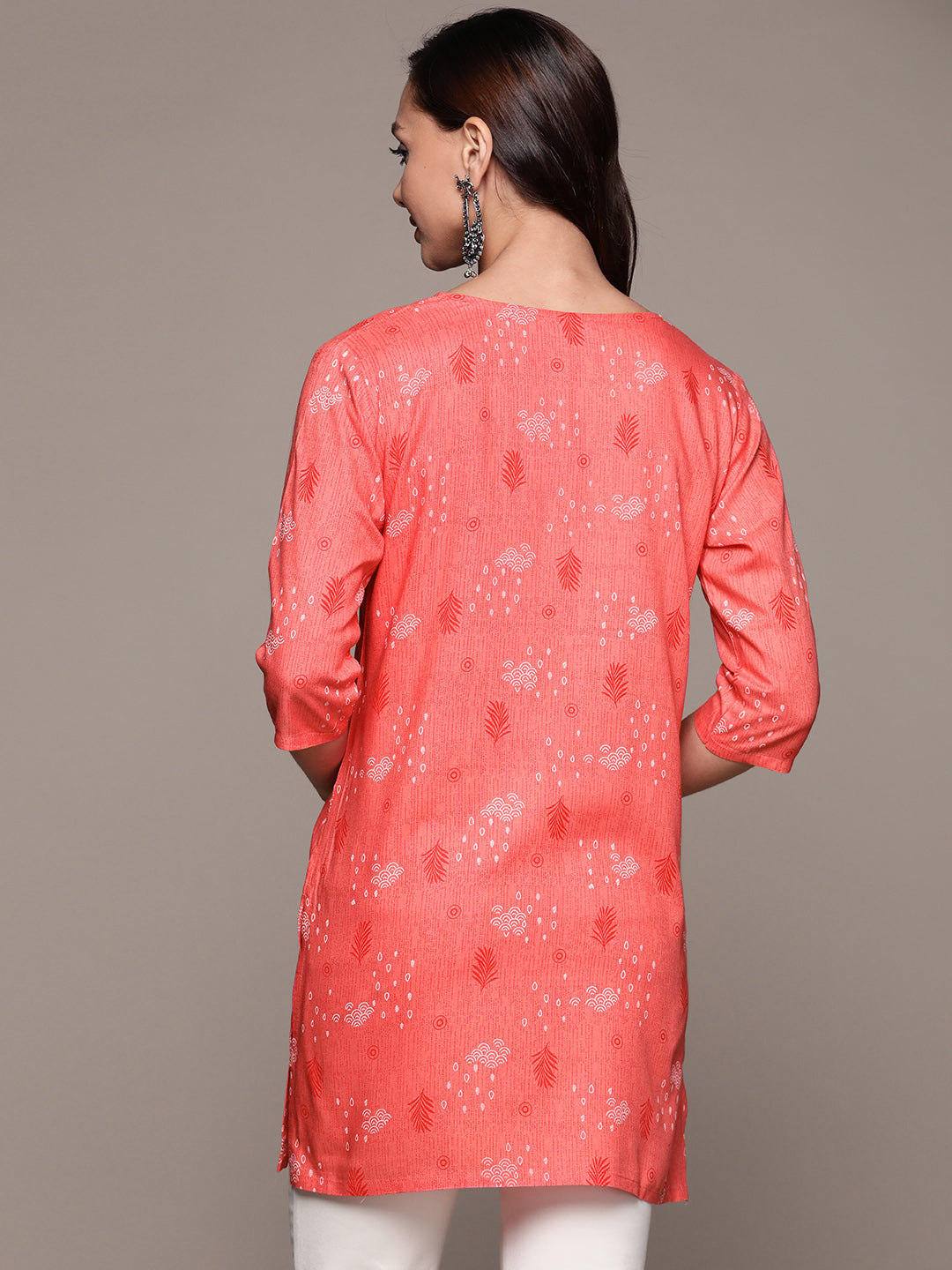 Women's's Coral Floral Printed Thread Work Thread Work Kurti