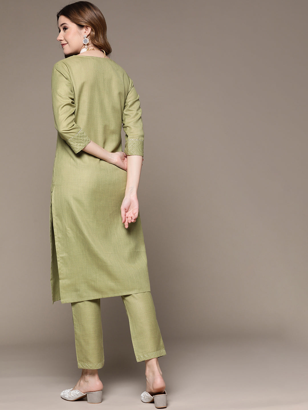 Anubhutee Women's Sage Green Embroidered Kurta Set with Trousers