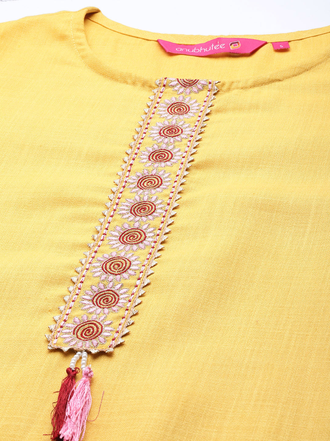 Anubhutee Women's Yellow Embroidered Kurta Set with Trousers