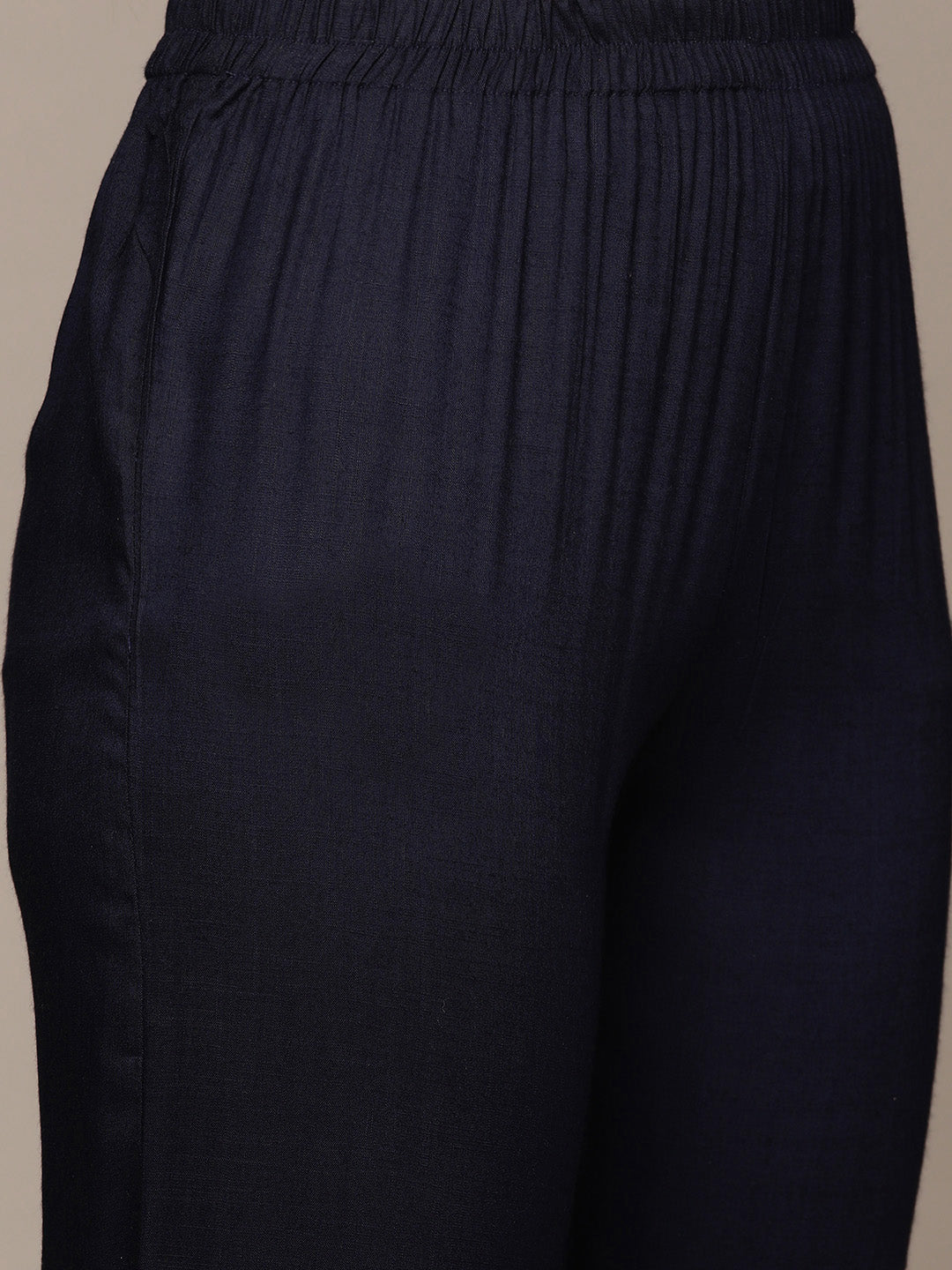 Anubhutee Women's Navy Blue Zari Embroidered Flared Kurta set with Trousers