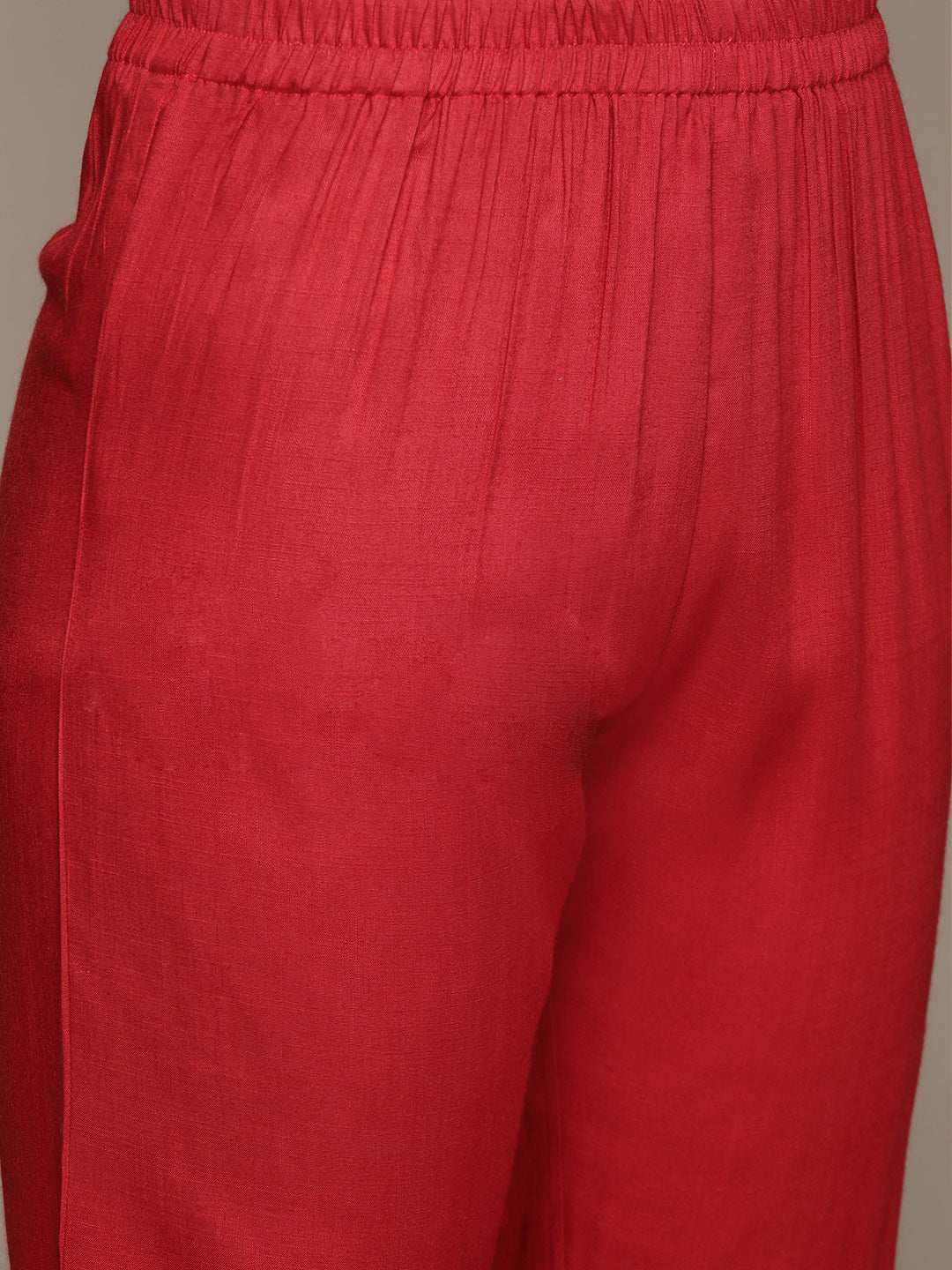 Anubhutee Women's Red Zari Embroidered Flared Kurta set with Trousers