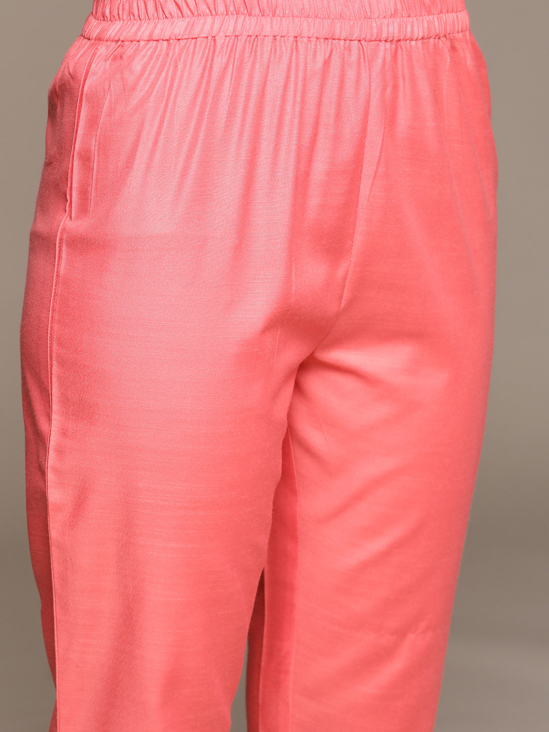 Anubhutee Women's Pink Zari Embroidered Kurta With Trousers