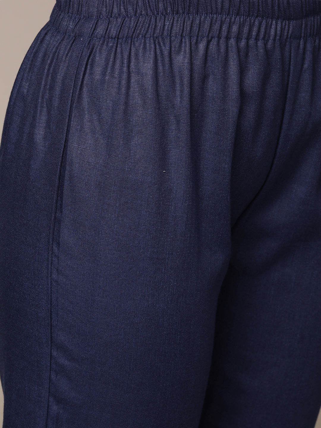 Anubhutee Women's Indigo Blue Cotton Kantha Kurta Set with Trousers