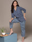 Women's's Indigo Blue Ethnic Motifs Printed Pure Cotton Night Suit