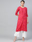 Women's Pink & White Ethnic Motifs Print Kurta with Checked Palazzos