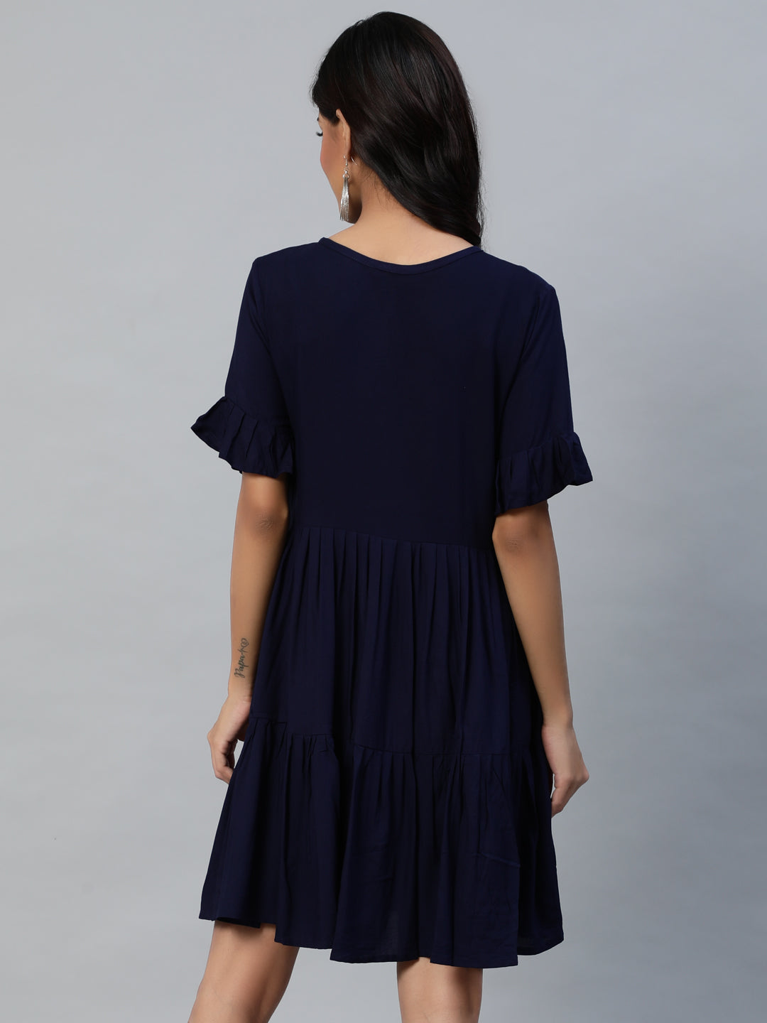 Women's's Navy Blue Embroidered Dress