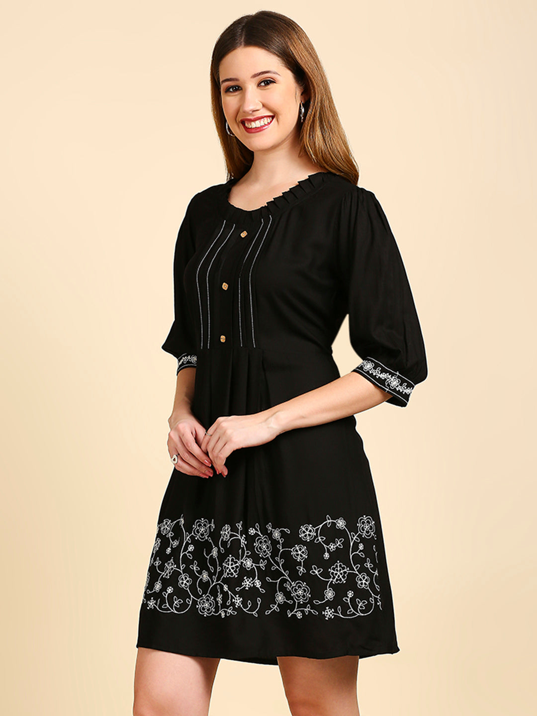 Black Floral A-Line Dress