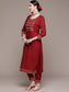 Women's Maroon Yoke Design Thread Work Kurta with Palazzos