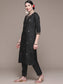 Women's Black Floral Embroidered Thread Work Kurta with Trousers & With Dupatta